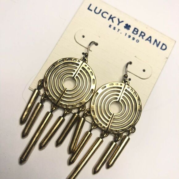 354 Lucky Brand drop fringe circle boho goldtone earrings - Picture 1 of 1